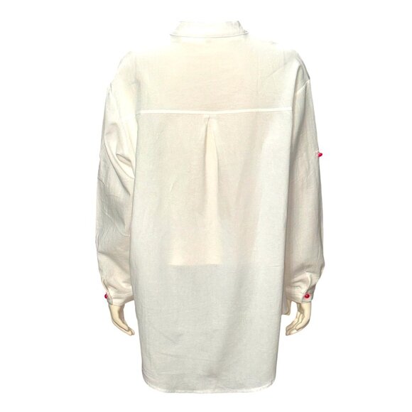 CCC Oversized White Button Up Shirt Colorful Buttons High Low Hem Casual Wear 3X - Picture 3 of 6